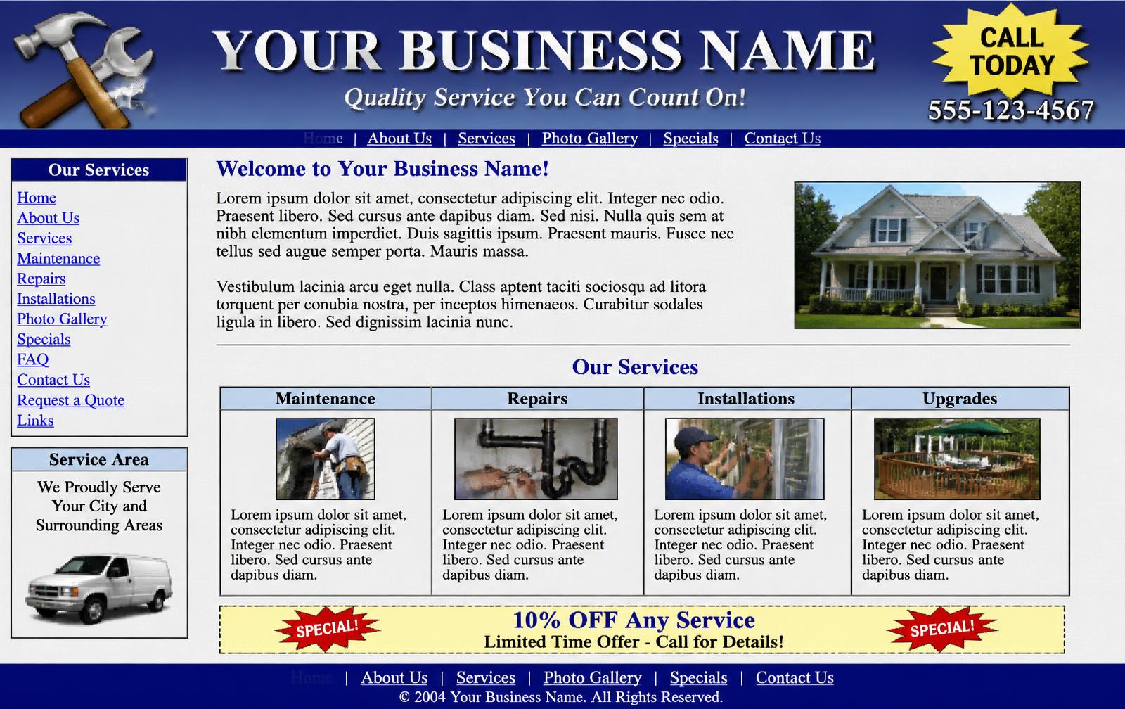 Outdated generic local business website design